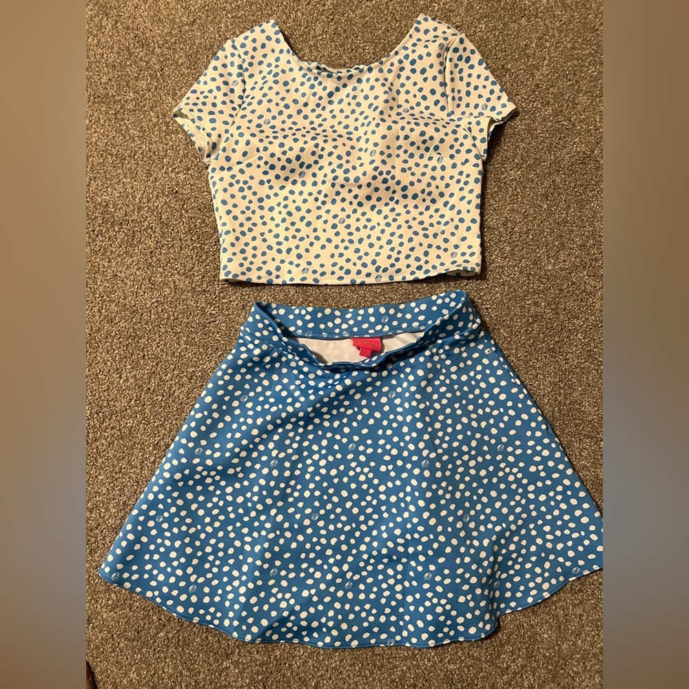 Two piece blue and white Lilly Pulitzer skirt set girls size 12